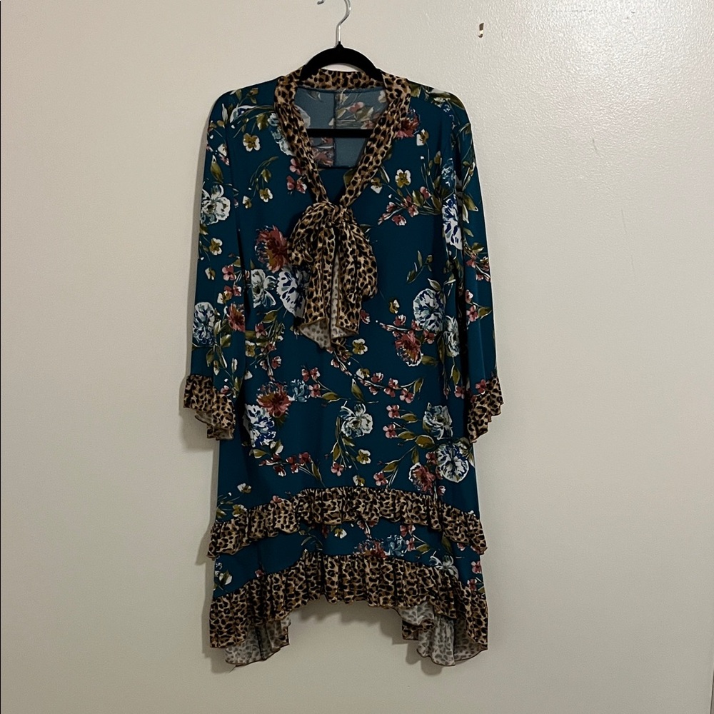 Zadie B’s Floral top with Leopard Trim
